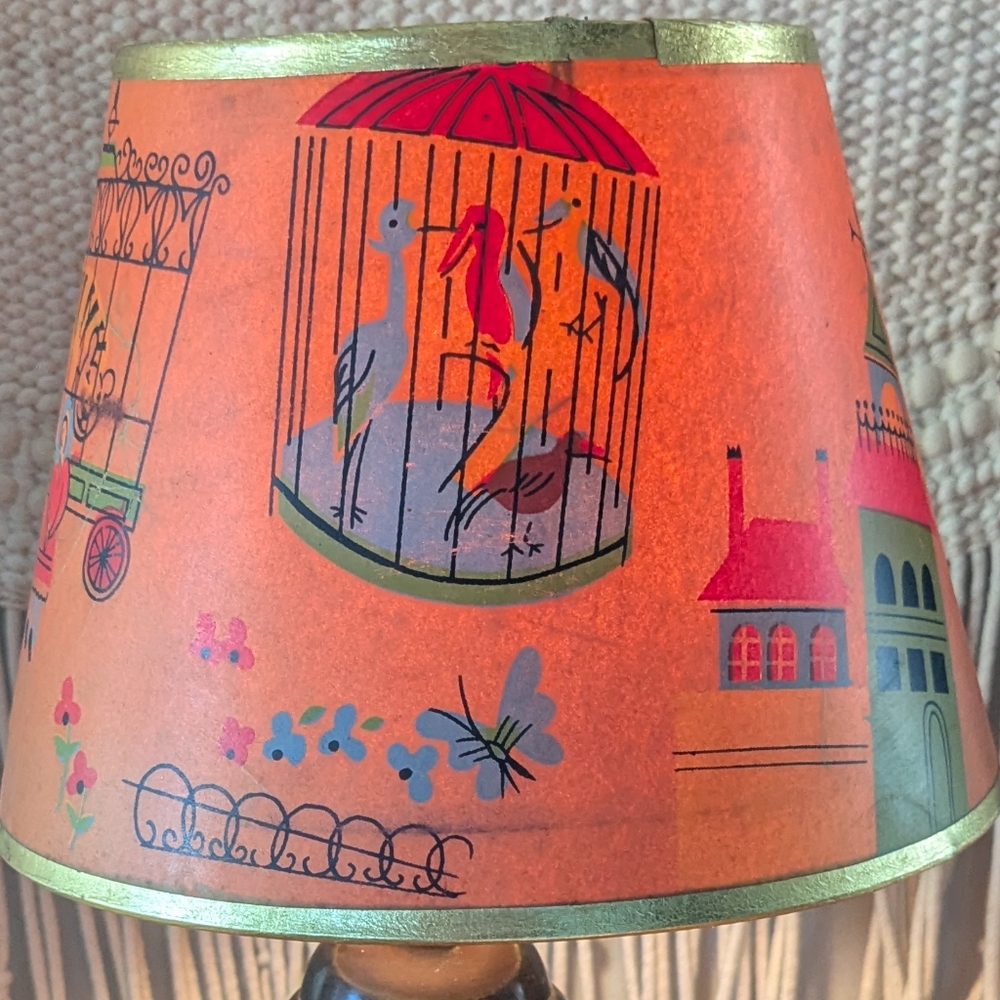 Vintage Paper Kids Lampshade w/ Gold Trim – Animal & Bird Illustrations – 6" Tal